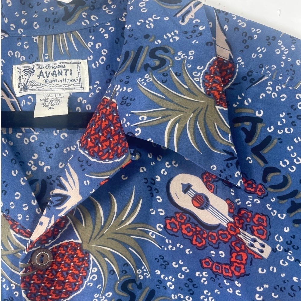 Avanti Made in‎ Hawaii Silk Hawaiian Shirt Aloha Ukulele Pineapple XL